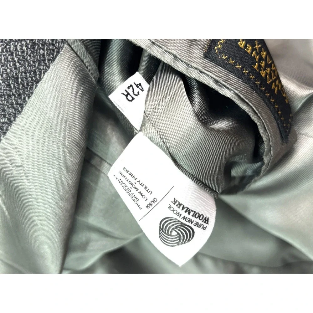Hart Schaffner Marx‎ 42R Gray Herringbone Blazer Jacket Sport Suit Coat USA Wool
